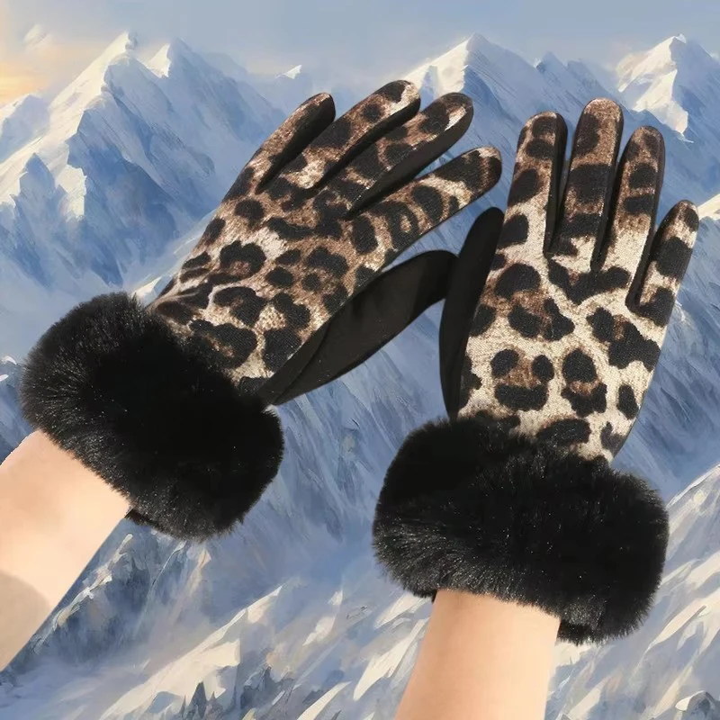 Vintage Mode Leopardenmuster Handschuhe Damen Leopardenmuster Weiche Touchscreen Handschuhe Winter Warme Weiche Touchscreen Handschuhe
