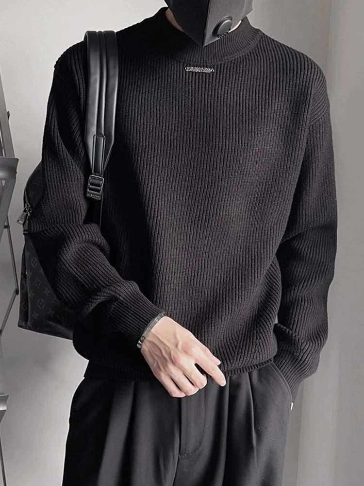 

Мужской вязаный свитер с высоким воротником в корейском стиле, модный, осенне-зимний, свободного кроя, удобный, дышащий