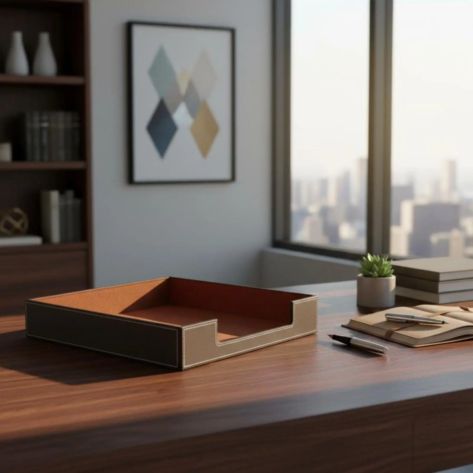 A4 Leather Desk Document Holder Desktop Organizer Paper Storage Office Desk Accessories for Filing and Organization