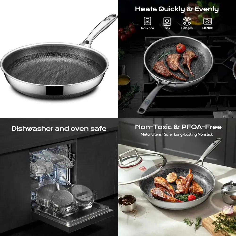 

Nonstick 10 Inch Frying Pan - Stainless Steel Skillet, Oven and Dishwasher Safe, Induction and Gas Stove Compatible, Non-Toxic C