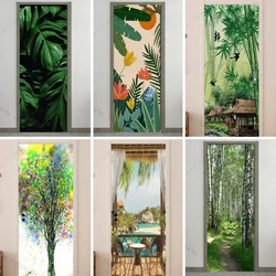 Door Full Film Leaf Self-Adhesive Anti-UV Protection Tree Natural Scenery Door Stickers for Home Waterproof Wallpaper Murals