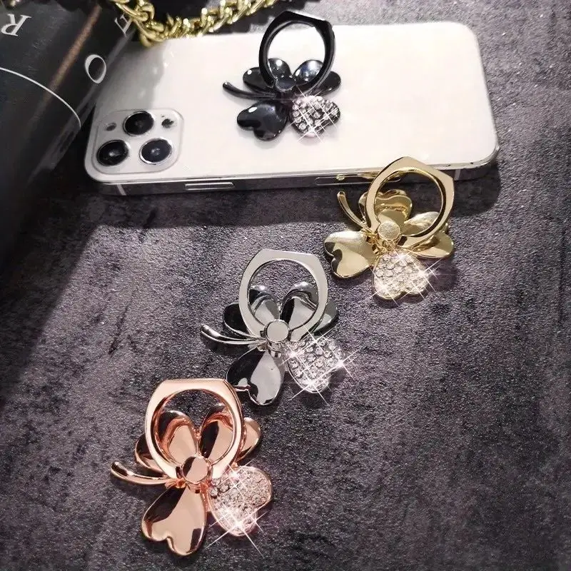

Lazy Phone Holder With Four Leaf And Three Clover Phone Ring Holder Suitable For Holding And Rotating Phone Holder Rhinestone