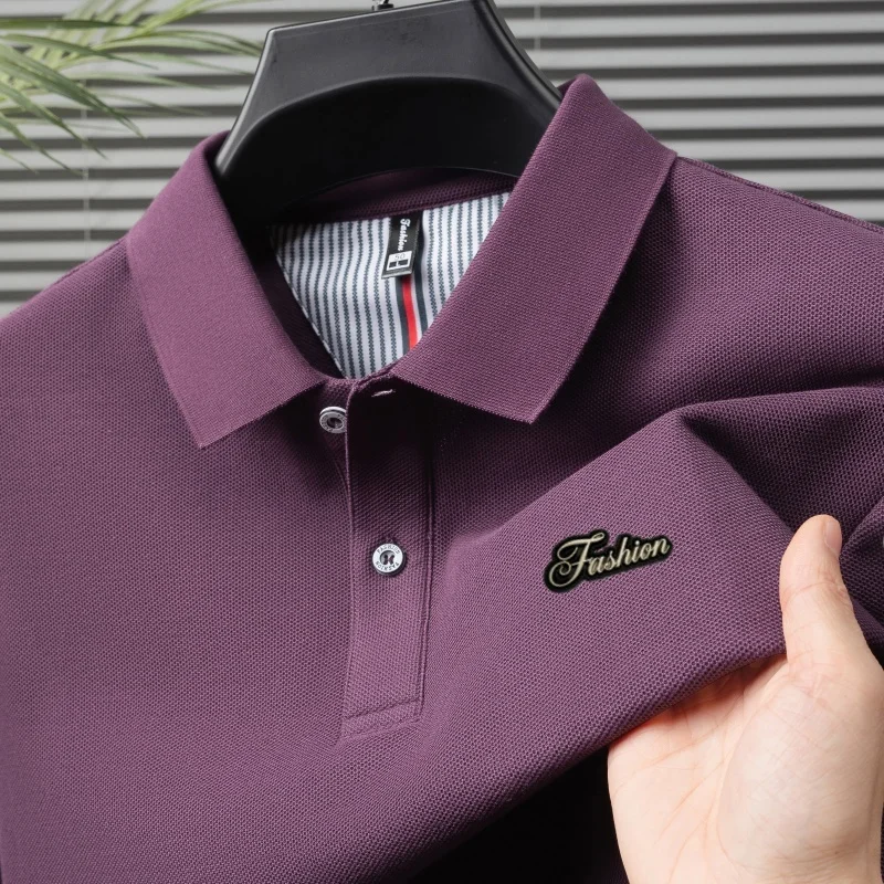Summer 2026 100% pure cotton fashionable casual skin friendly POLO shirt fashionable men's new letter badge design short sleeved