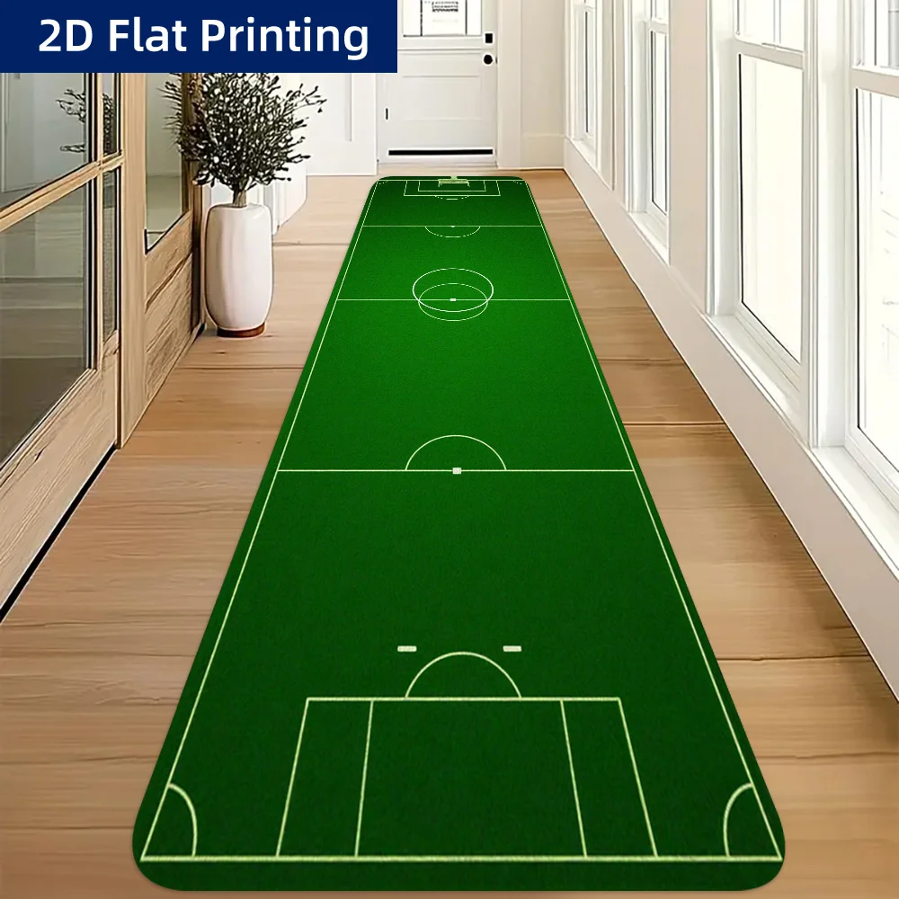 Simulated Green Soccer Field Complete Boundary Line Floor Runner Rug, washable mat for damp hallway entry daily home decor