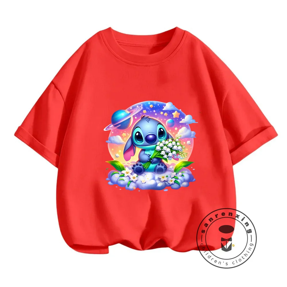 Kawaii Stitch T-Shirt Collection for Summer 2024 Kid Hip-Hop Style Fun Comfortable Apparel Featuring Adorable Cartoon Characters