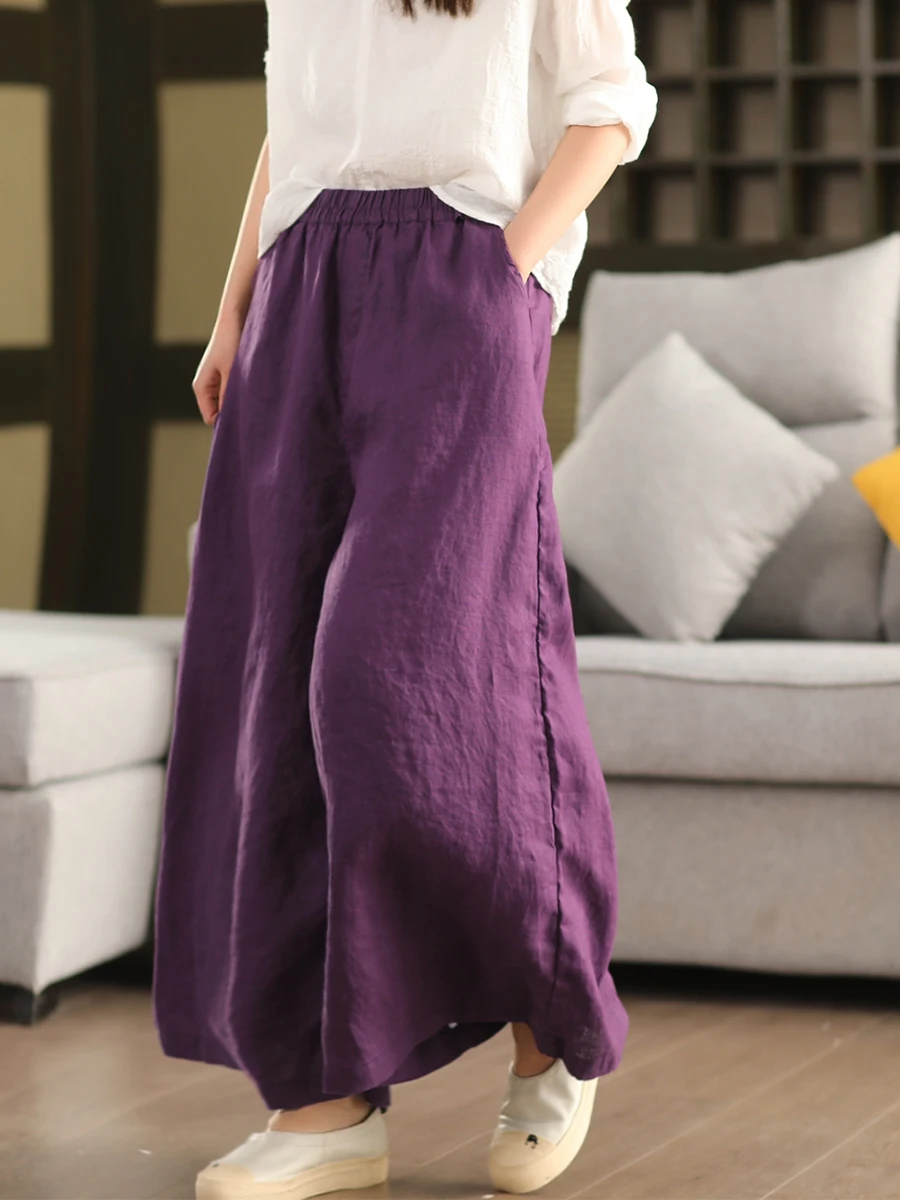 

Heavyweight Linen Wide Leg Pants Women's Vintage Wa Elastic Waist Casual Slimming Long Trousers Spring Sle Commute Wind