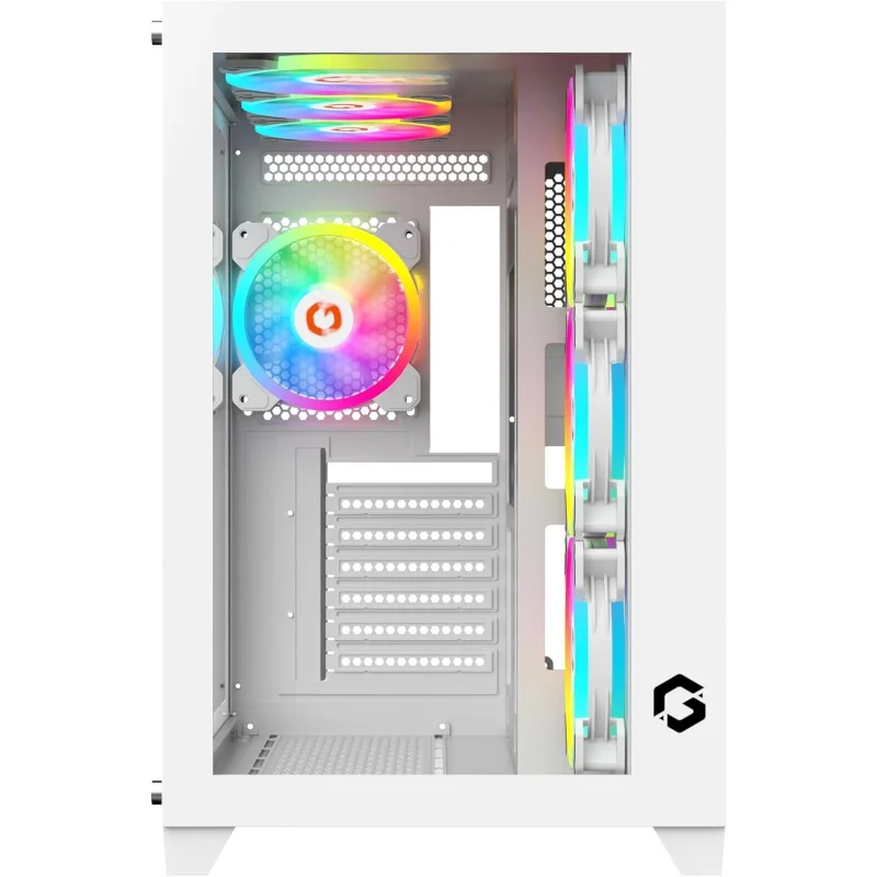 حافظة ألعاب للكمبيوتر الشخصي من سلسلة Arctic Mid Tower، إضاءة ARGB+PWM مقاس 120 مم، زجاج مقسى، 7 مراوح تبريد مثبتة مسبقًا، Dus