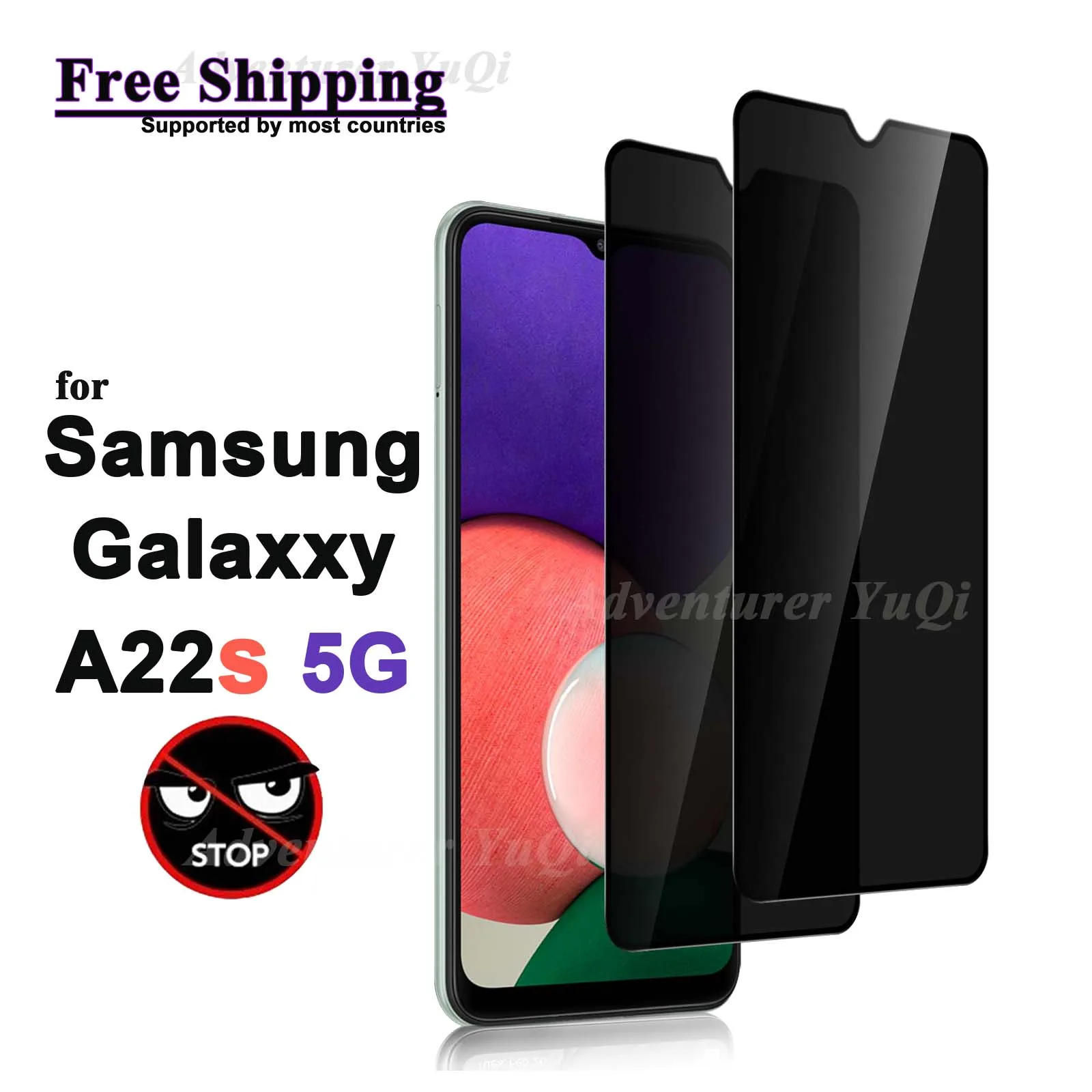 

Anti Spy Screen Protector For Samsung Galaxy A22s 5G 6.6 Tempered Glass Privacy Anti Peep Scratch 9H Case Friendly High Aluminum