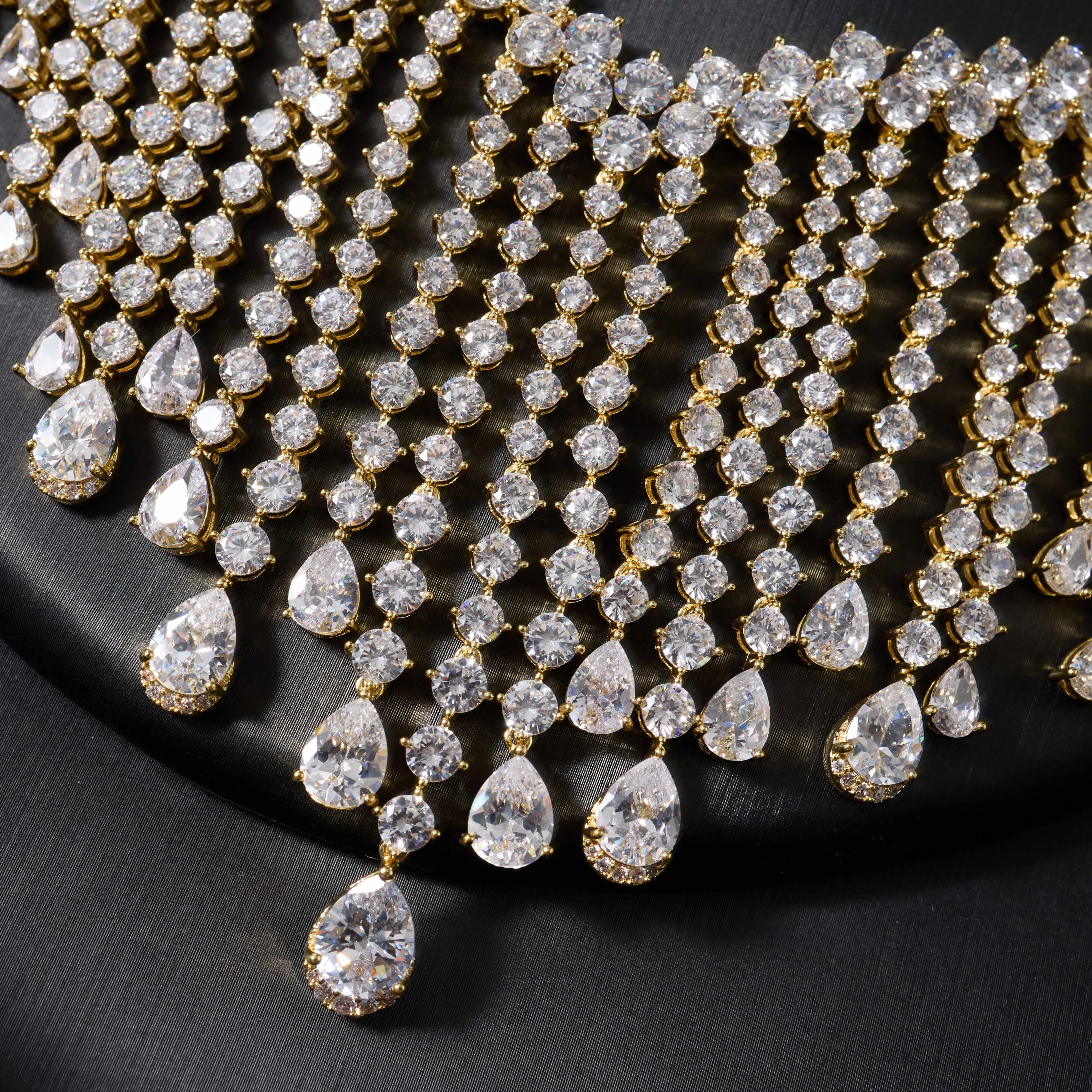 250102 Luxury Full Diamond Jewelry Set For Women Wedding Bridal Water Drop Cubic Zirconia Necklace Earrings Ring Bracelet 4Pcs F