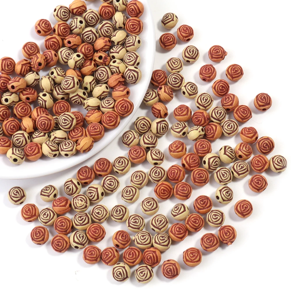 100PCS Acrylic Imitation Wooden Beads 8x6.5mm Round Loose Spacers Beads For Bracelet Pendant For DIY Jewelry Accessories Making