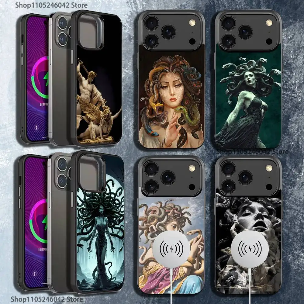 

Greek Mythology Art Medusa Shockproof Black Phone Case For iPhone 17,16,15,14,13,12,11,Pro,Max,Plus Magnetic Wireless Charging