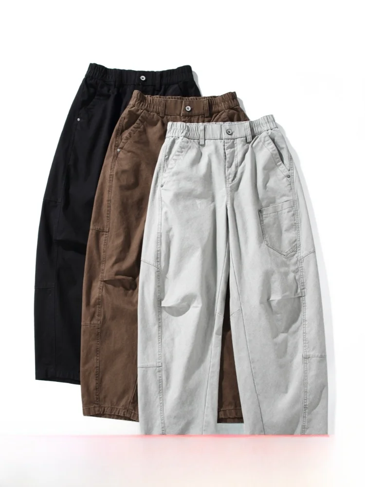 

American Casual Style 100% Pure Cotton Washed 3D Tailored Men's Heavyweight Retro Straight Leg Casual Pants