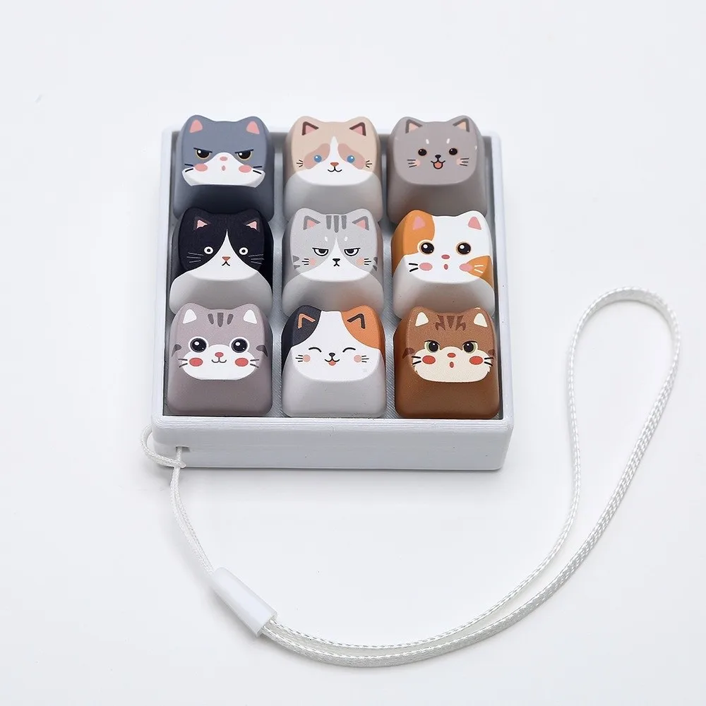 9 Grid Clicker Fidget Keychain Cartoon Cat Stress Relief Keyboard Fidgets Plastic Fingertip Gadget Clicker Fidget Toy