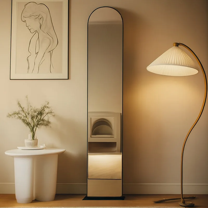 Full-length mirror advanced sense movable extremely narrow floor full-length mirror living room entrance fitting mirror hidden l
