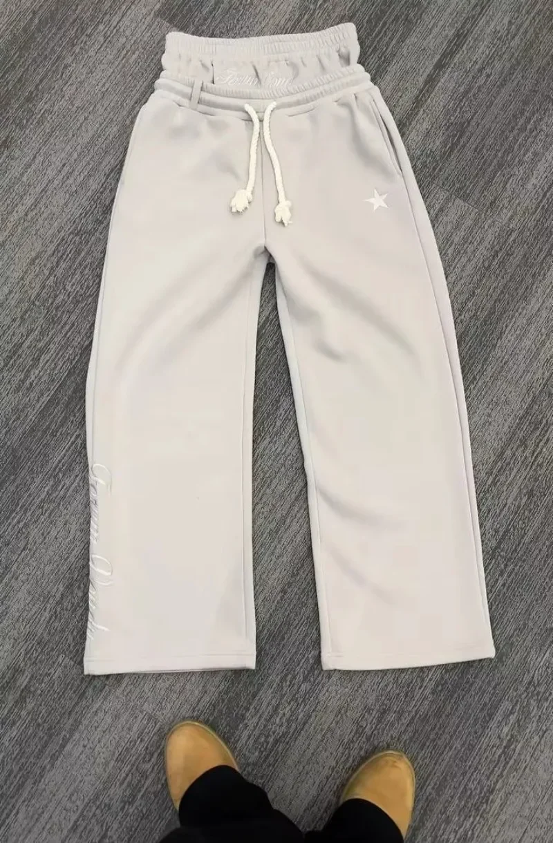 Y2K الأمريكية الجديدة Harajuku خمر فضفاض مزدوج الخصر Sweatpants الرجال الشارع الشهير الهيب هوب خطابات شعبية مطرزة سراويل تقليدية