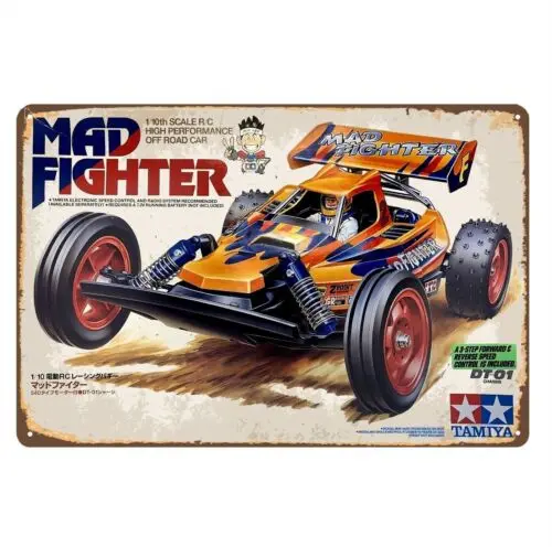 Vintage Rc Car Metal Sign Poster - Tamiya Mad Fighter Buggy Dt01 - 20x30cm