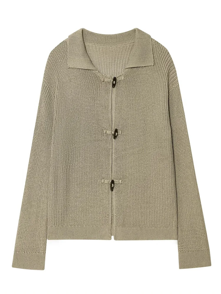 

European style new women's fashion versatile temperament simple casual horn button knitted cardigan