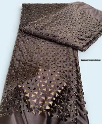 Handcut Korean Velvet with Gold Edgings Unique Holed African Lace Fabric Soft Stretch Cloth for Occasions Nigerian Garment