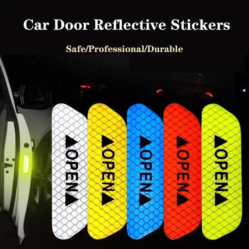 4Pcs Reflective Car Door Sticker Decal Tape Safety Opening Warning Reflector Car Accessories Interior Exterior Reflector Sticker