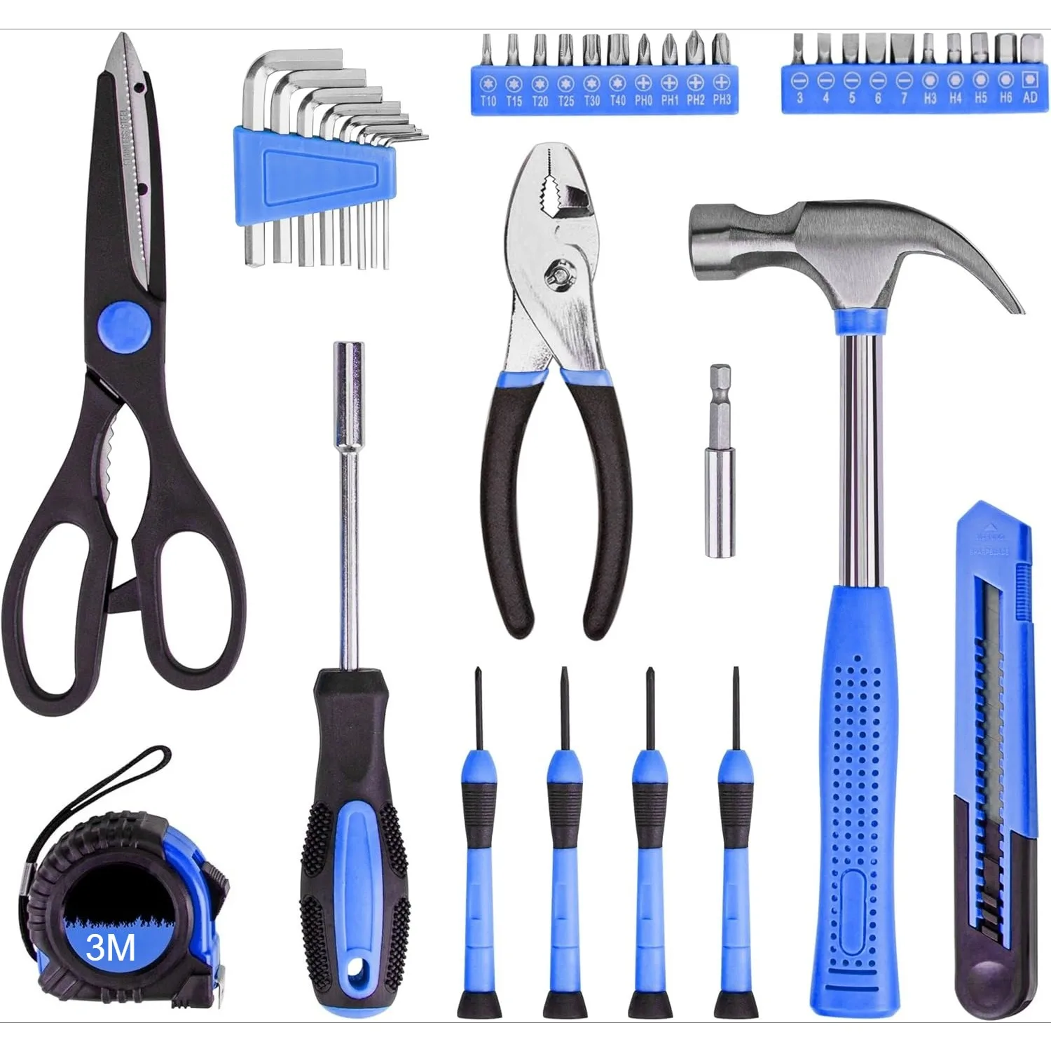 39-pcs Home Tool Set Kit Essential Household Hand Tools with Plastic Storage Case for Men Women Maintenance and DIY Projects
