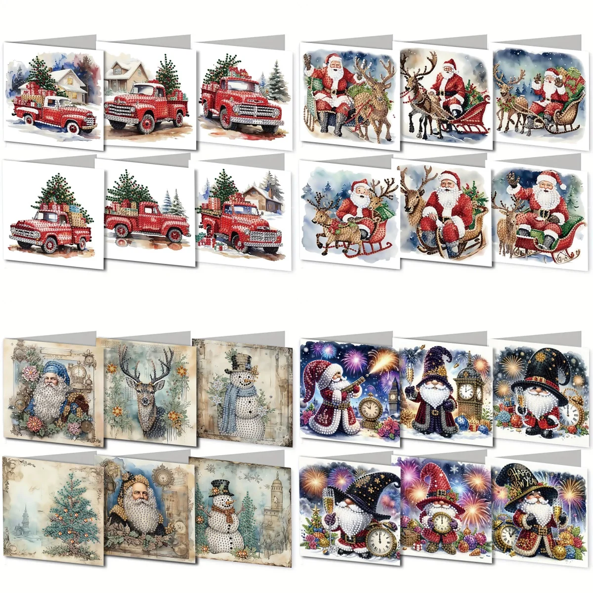 6-teiliges DIY-Diamant-Kunst-Weihnachtskarten-Set, Ausdruck von Liebe und Romantik, Diamant-Malerei-Grußkarten für Weihnachten und Neujahr