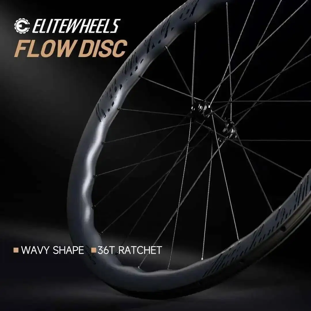

ELITEWHEELS FLOW Дорожный дисковый тормоз 700C 36T Волновая карбоновая колесная пара 40/45 мм глубина Аэро-колесная пара из углеродного волокна для шоссейного велоспорта