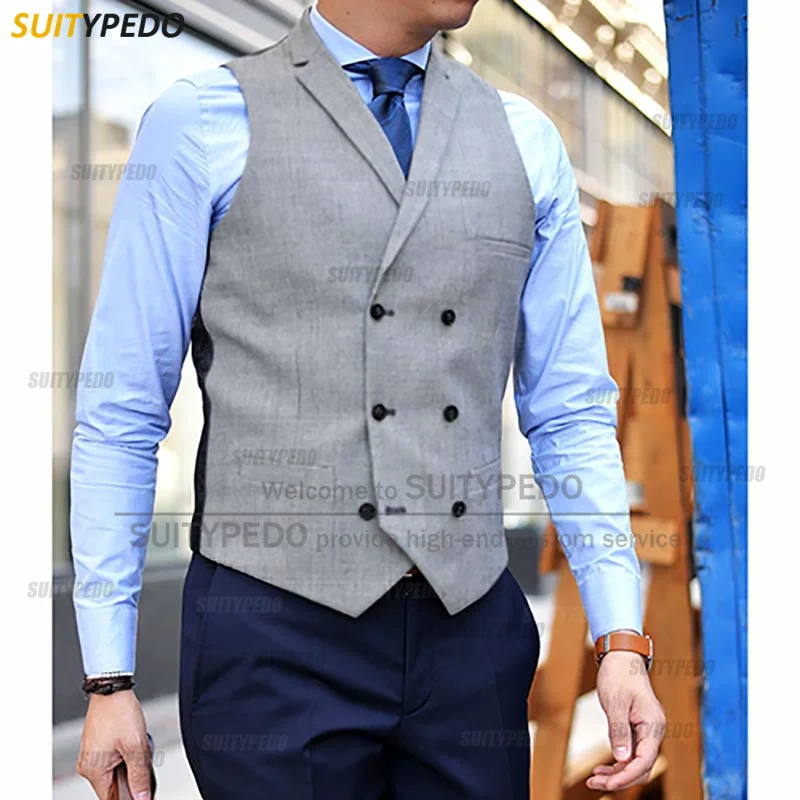 

Latest Gray Men Suit Vest Slim fit Groomsman Groomsman Wedding Sleeveless Jackets Fashion Business Double Breasted Waistcoat