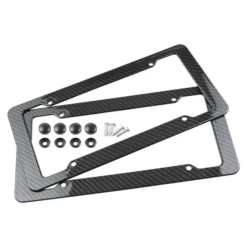 2 PC Carbon Fiber License Plate Frame-Black Plastic Front & Rear Car Tag Holder Cover For Men/ Women,With Mount Hardware,Screws