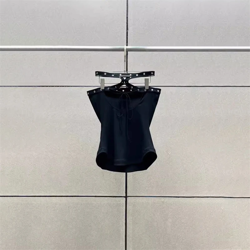 Zomer Nieuwe Dames Sexy Holle Off-Shoulder Halternek Strappy Vest Y 2K Mode Casual Hot Girl Slanke Afslankende Top