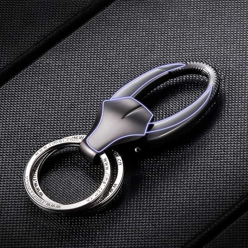 Llaveros de moda para hombre, colgante de coche, llavero de acero inoxidable, anillo, cadena de cabeza de toro, llaveros creativos, aleación de Zinc