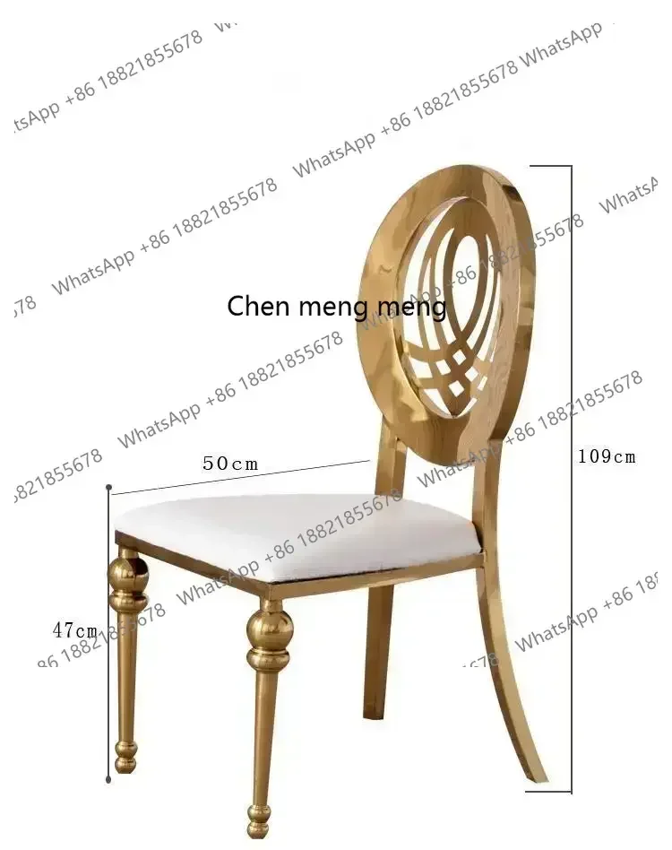 M138Light luxury stainless steel gold dining chairs wedding banquet hall dining table and chairs view 5