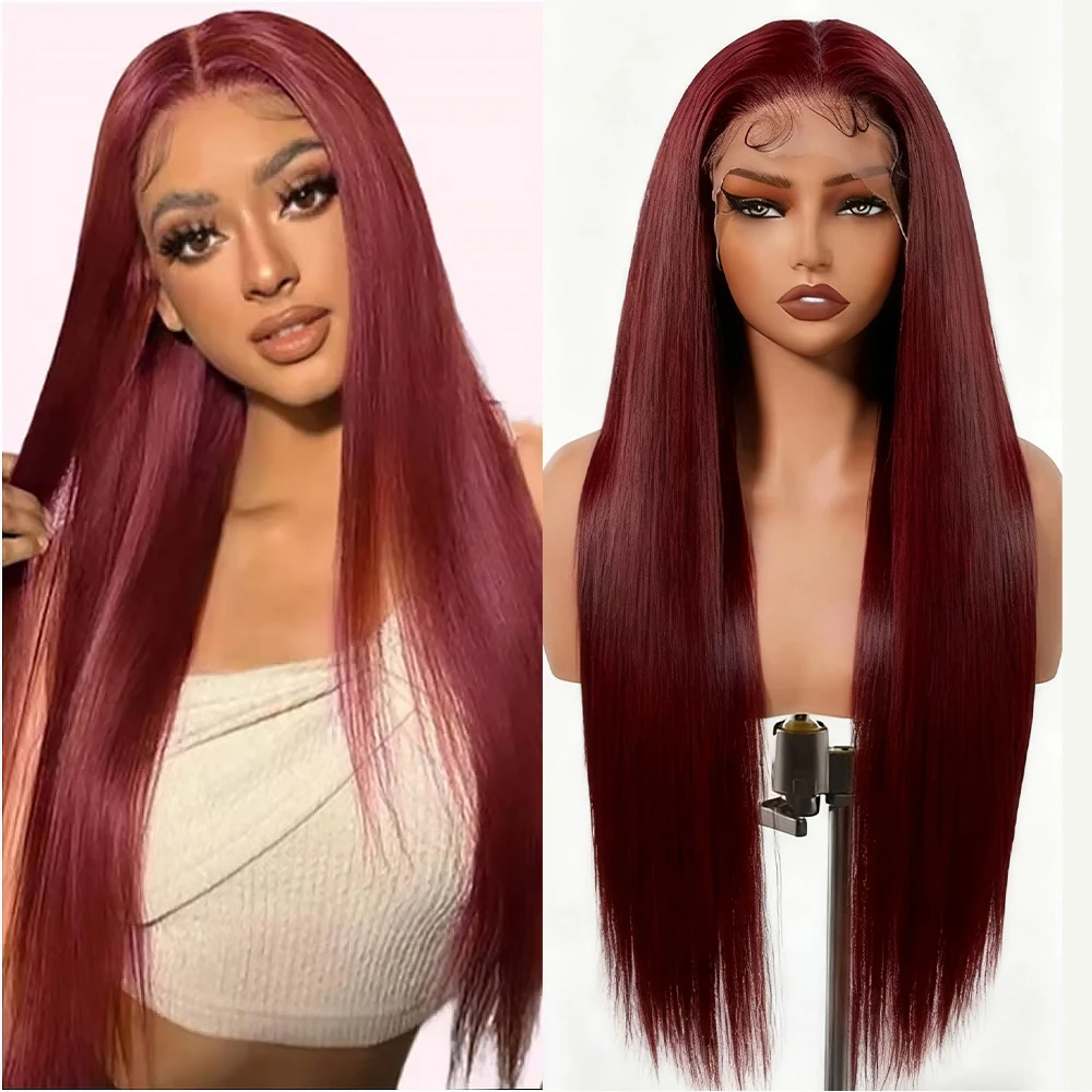 

99J Straight Human Hair Wigs Burgundy 13x6 hd Lace Frontal Wig Human Hair Wig 13x4 HD Lace 220 Density Human Hair Wigs For Women