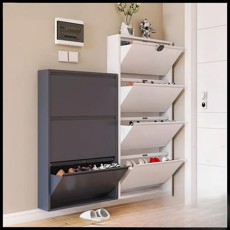 Fully installed 15cm ultra-thin shoe cabinet, large-capacity shoe rack made of steel at the entrance