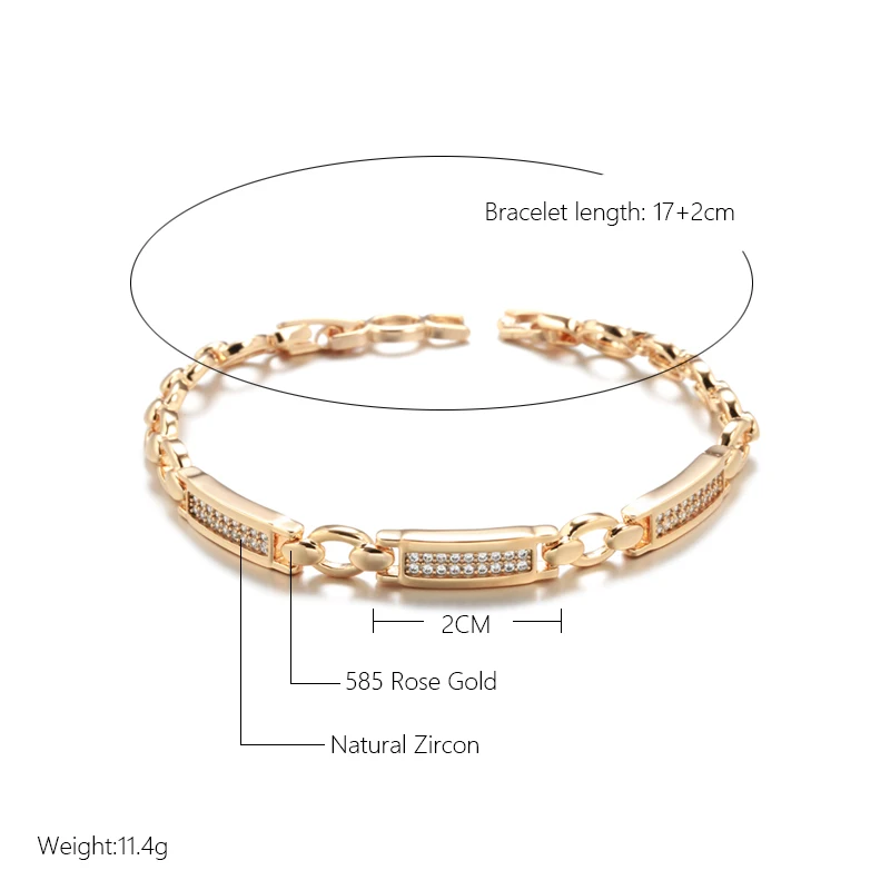 Kinel Fashion 585 Rose Gold Square Link Bracelet For Women Luxury Natural Zircon Fine Daily Bracelets Ethnic Wedding Jewelry