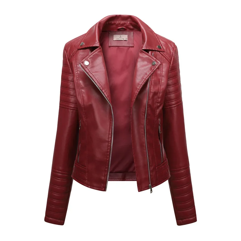 2025 new casual women's long sleeve leather coat Spring and autumn PU washed leather motorcycle garment coat