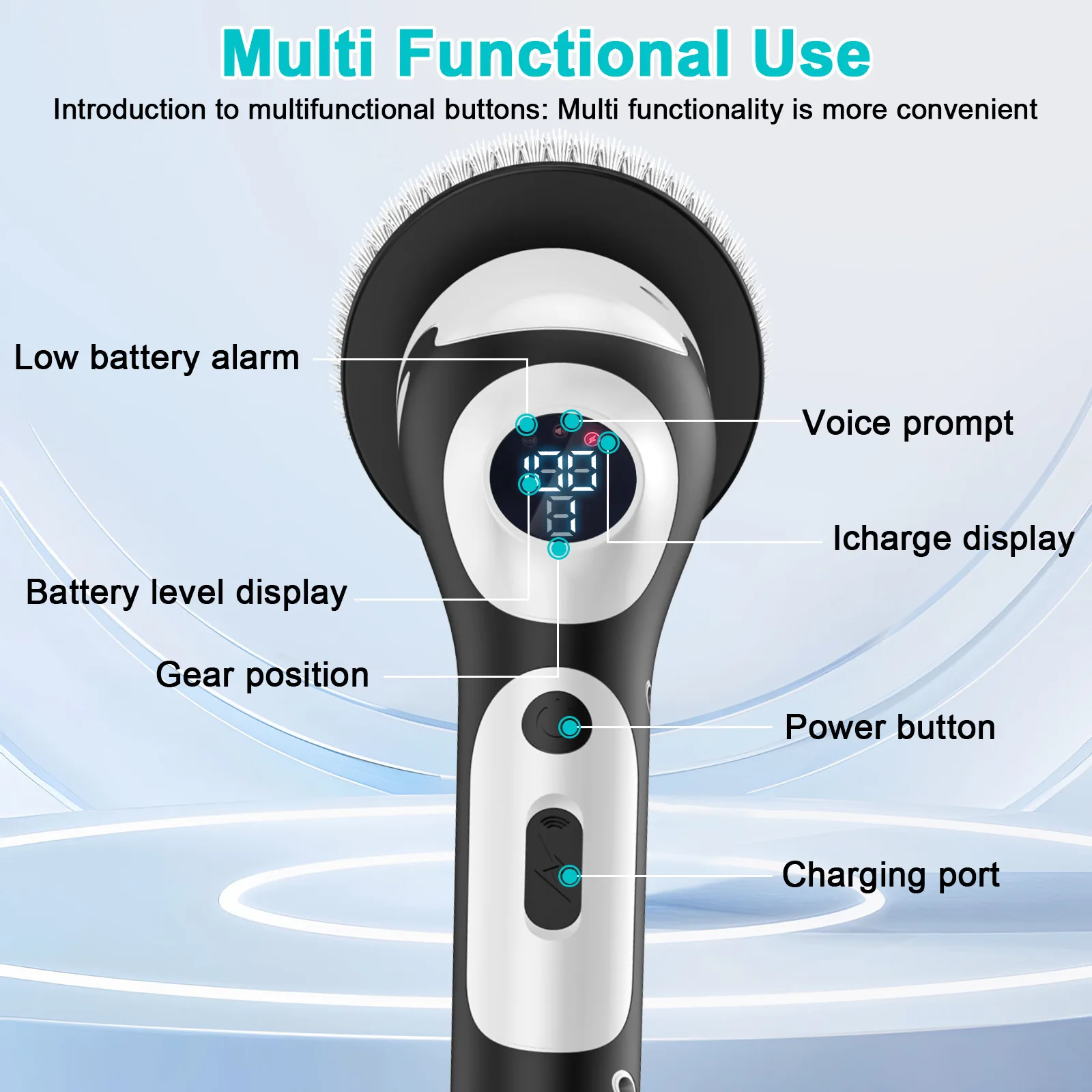HOMEFISH Multifunctional Electric Cleaning Brush Voice Rechargeable Smart Rotary Cleaning Brush Kitchen Cleaning Brush