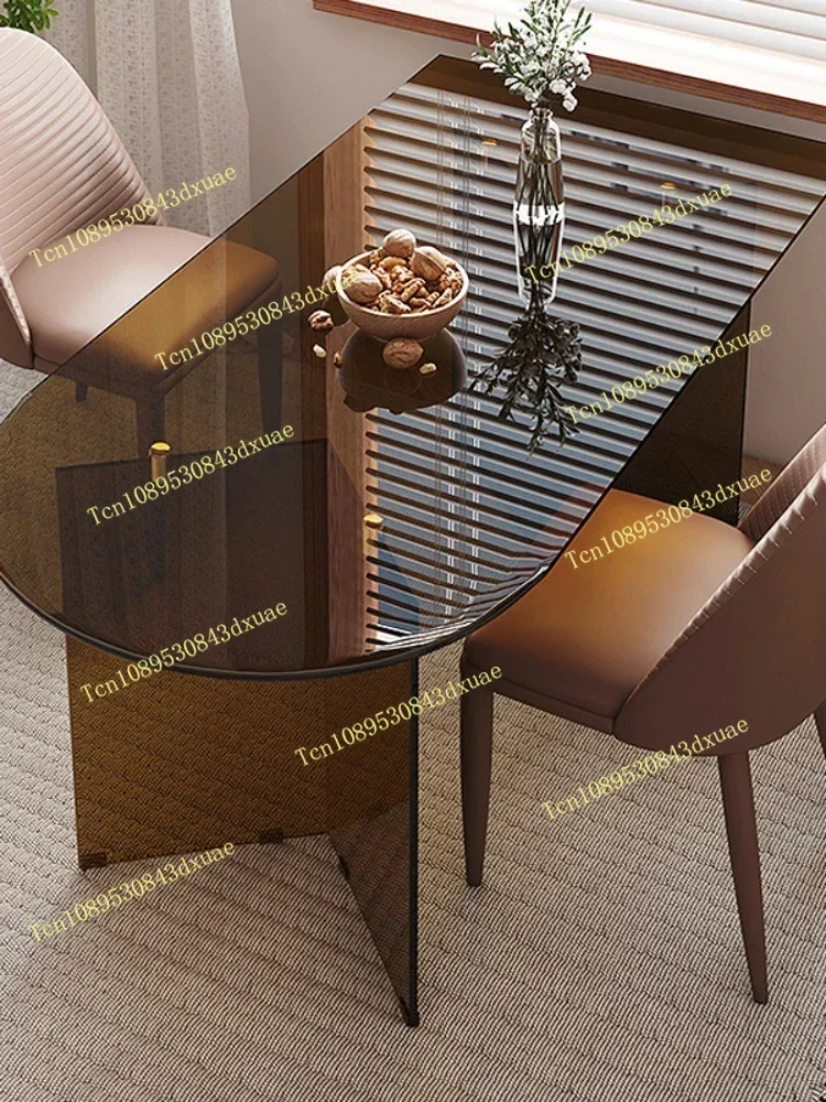 

Simple tempered glass dining table Nordic luxury semi-circular island platform integrated modern design table rectangular small