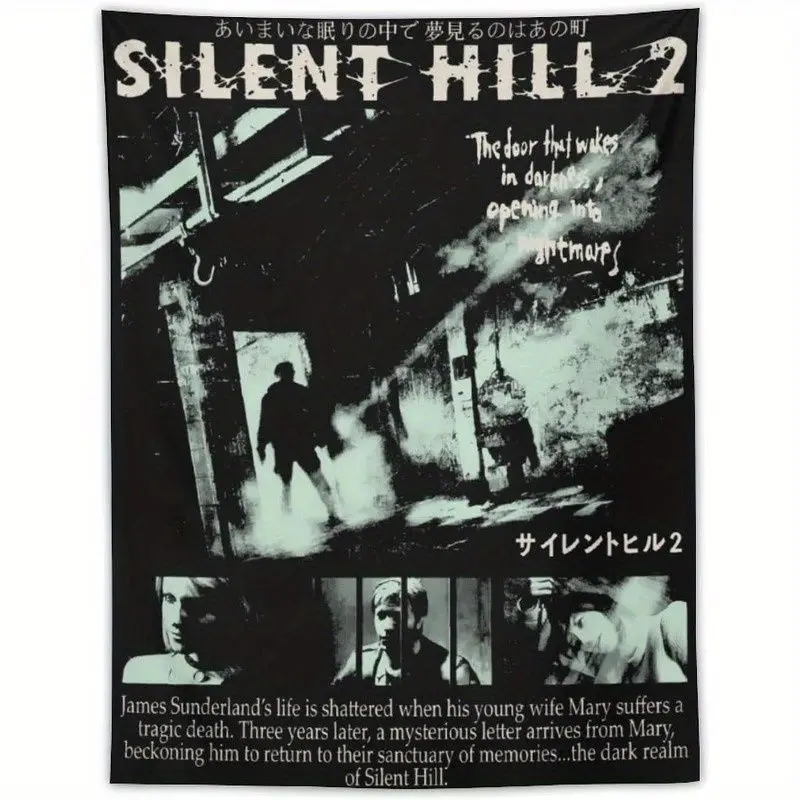 VIKAMA Black and White Retro Horror Game Poster Tapestry Hanging Cloth Trendy Cool Wall Decoration Room Decoration