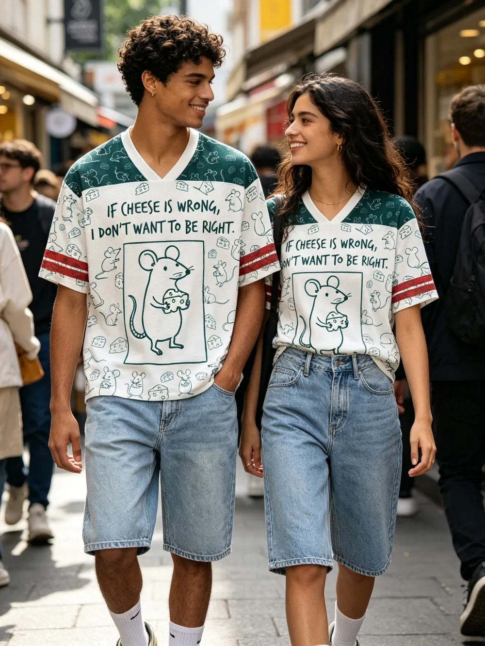 Summer Fashion New Design Mouse Cheese Pattern 3D Print Men Women V-Neck Sports TShirt Street Breatha Quick-dry Y2K Family Cloth