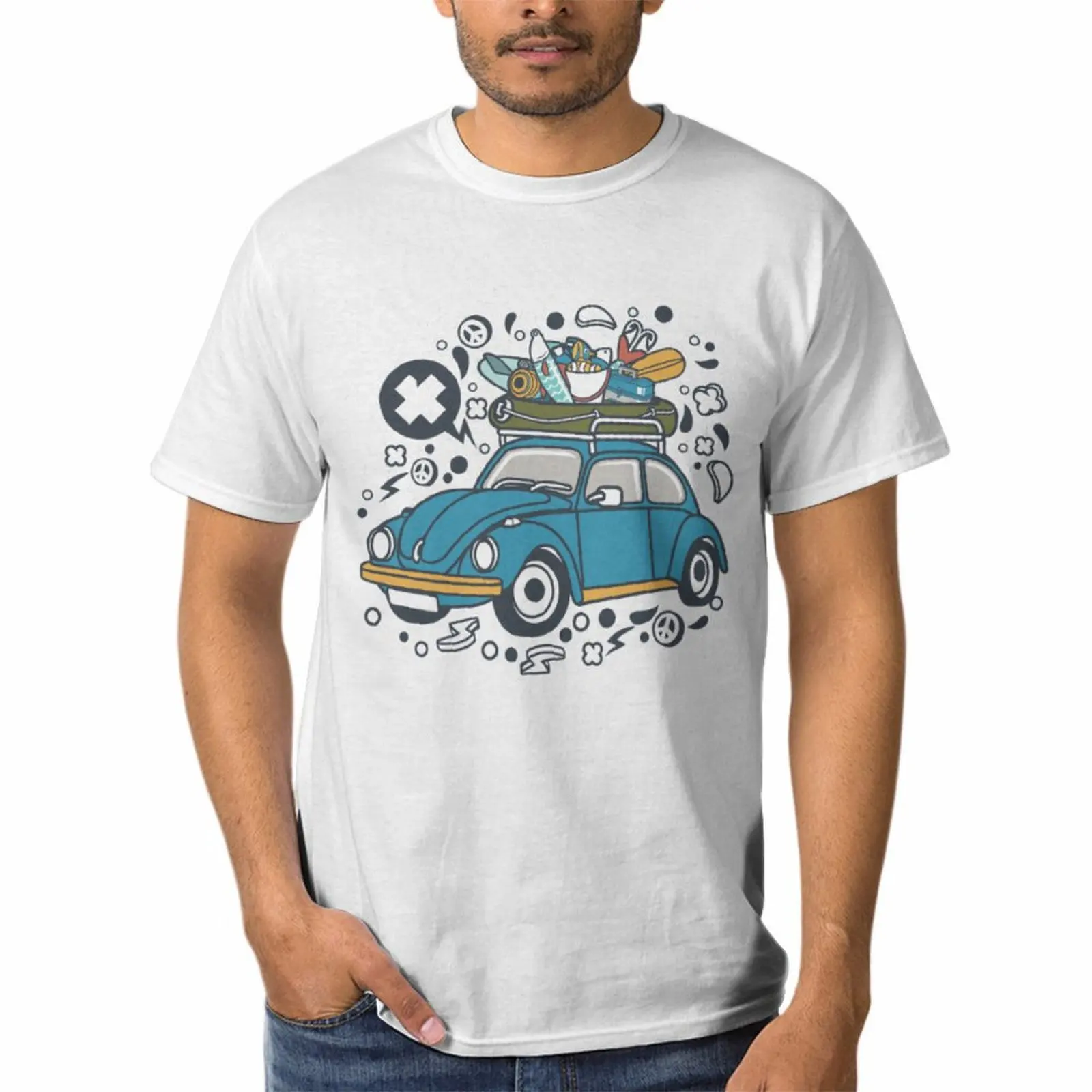 Fun car illustration printed mens T-shirt white cotton new sporting Short-sleeved brands printed fashion tops clothes summer