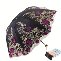 1pcs Lace Embroidery Parasol Anti-UV Folding Umbrella UPF50+ Vintage Flower Embroidery Umbrella Princess Umbrella Gift Umbrella