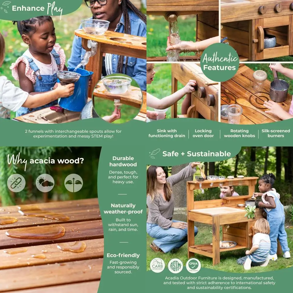 

Детский уличный игровой набор «Кухня на природе» - деревянная игровая кухня с раковиной, плитой и аксессуарами | Мебель для игр на заднем дворе