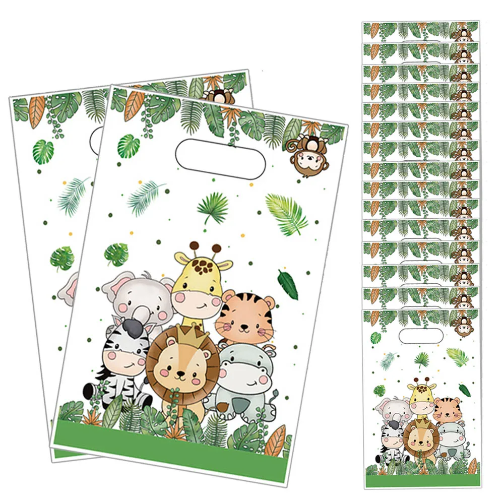 

10/50 шт., тема животных в джунглях, сафари, животные, печенье, конфеты, пластиковые подарочные пакеты, детский душ, детские товары для дня рождения