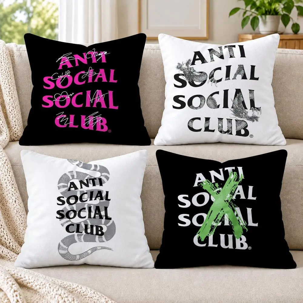 A-Anti Social Social Club Cushion Cover Short Plush Double-Sided Printing Sofa Bedroom Pillow Case Aesthetic Home Decor