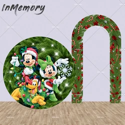 Christmas Open Arch Backdrop Cover Wall Decoration Winter Tree Mickey Minnie Mouse Round Circle Backdrop Covers Party Supplies