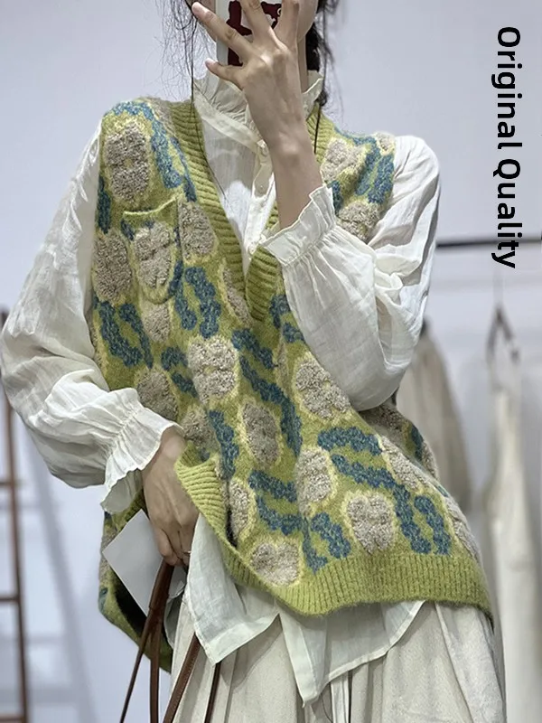 

V-Ne Цветная блузка с принтом, свободный повседневный утягивающий свитер, жилет, женский осенне-зимний новый Sle Faionable Commute Long Sve