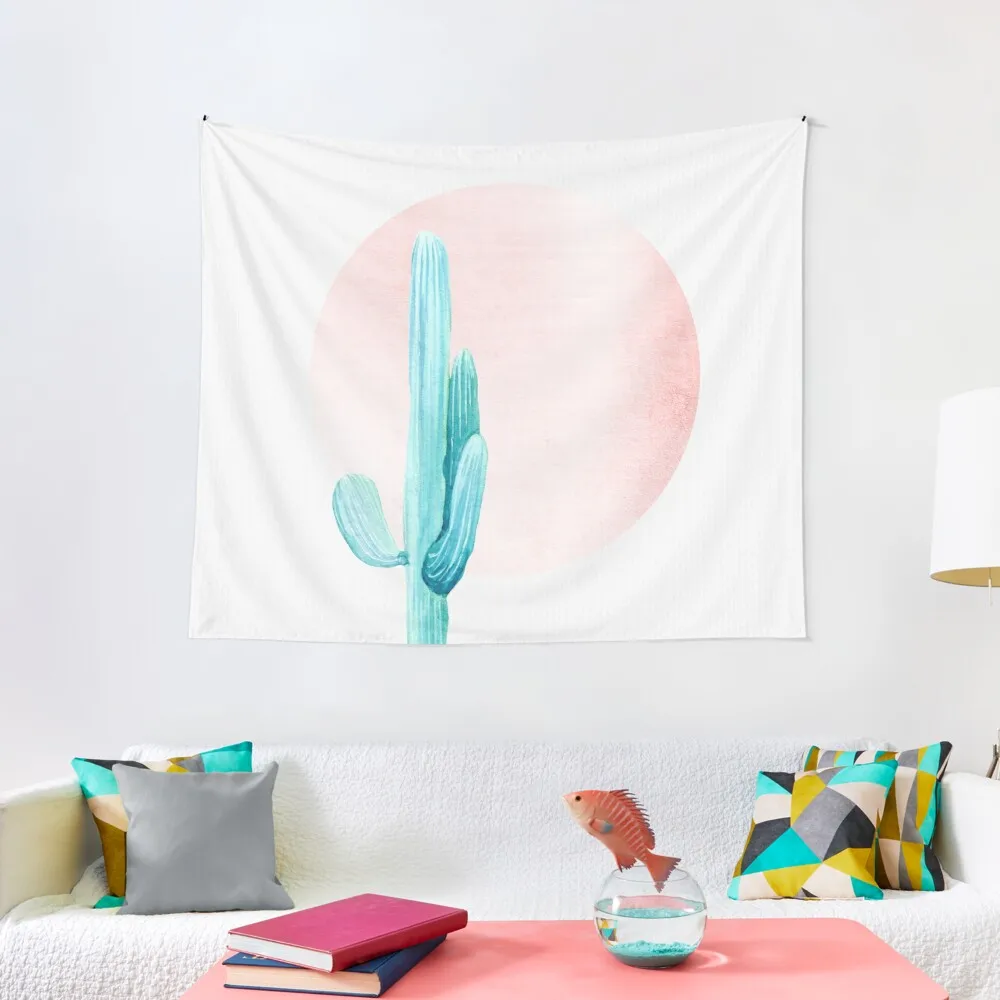 

Elegant Cactus Rosegold Pink and Turquoise Desert Cacti Home Decor Tapestry Room Decorations For Men Wall Hangings Decoration