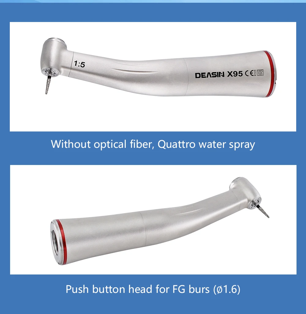 Contra Angle 1:1 1:5 20:1 1:4.2 Dental Handpiece Fiber Optic Low Speed High Speed X95L Style Dental Implant Equipment