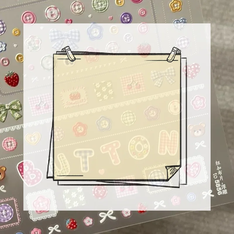 1 Sheet Multicolor Cartoon Bear Heart Star Decals Embossed Cute Button Nail Stickers Self‑Adhesive Sweet Manicure Sticker