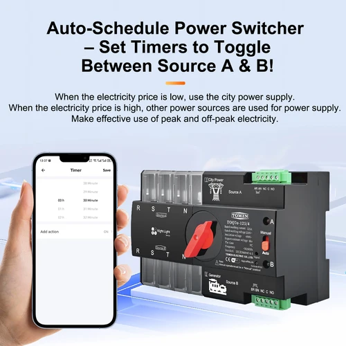 Imagen 2 del producto TOMZN WIFI Smart ATS 2P 3P 4P 230V AC interruptor de transferencia automática de doble potencia Control remoto ininterrumpido 63A 100A 125A eWelink